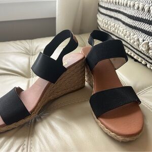 Tommy Bahama Black Elastic Espadrille Wedge Sandals